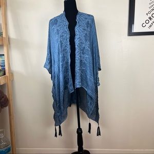 ONE SIZE FITS MOST Boho Beach Cover-up, 100% Cotton, Indigo Eyelet Detail
